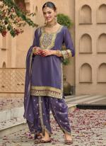 Shimmer Purple Wedding Wear Sequins Work Readymade Dhoti Suit